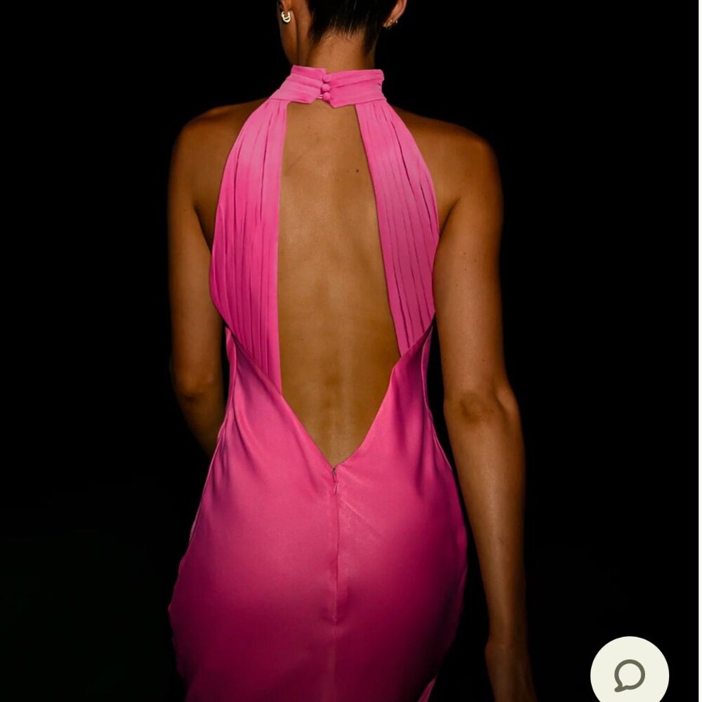 Satin Drape Back Maxi Dress with Split - Pink